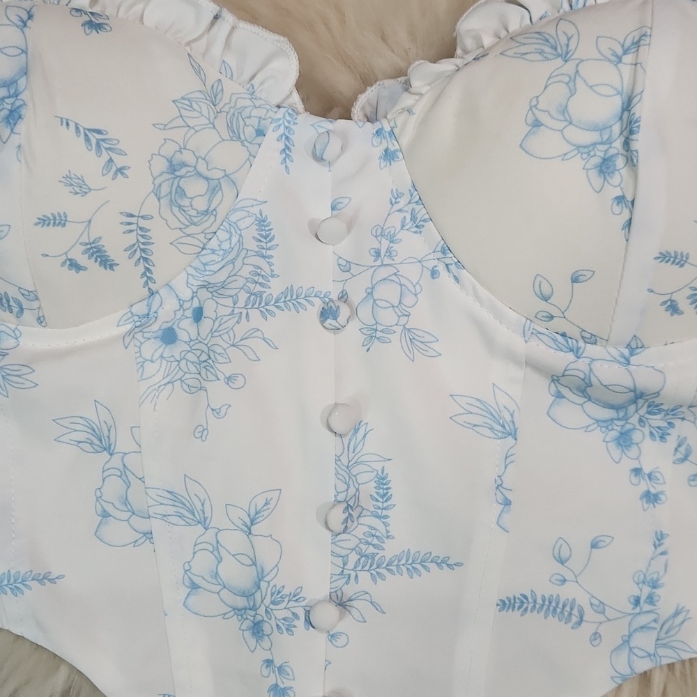 Cider Floral Blue & White Corset - Picture 2 of 6